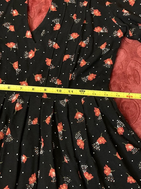 Free People Tegan Black Mini Dress Red Floral Print Pleated Long Sleeve Sz 0 - Picture 7 of 8